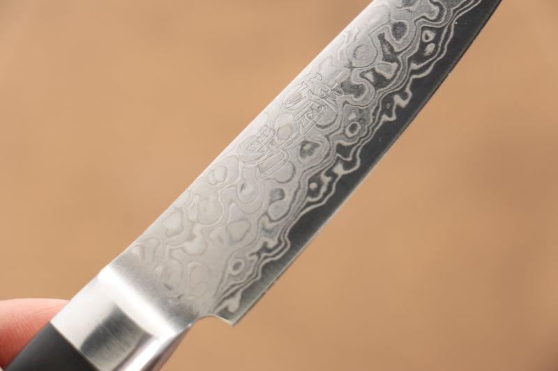 Seisuke Kagami AUS10 Mirrored Finish Damascus Petty-Utility  80mm Black Pakka wood Handle - Japannywholesale