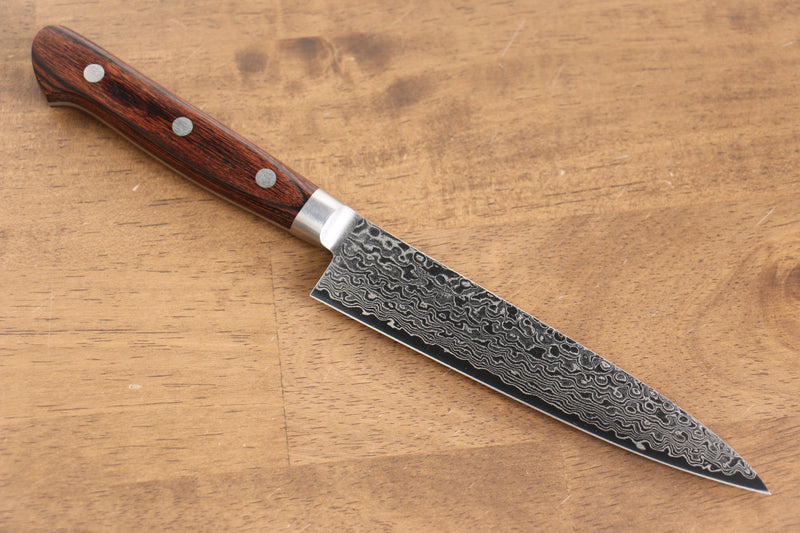 Seisuke Mokusei ZA-18 Mirrored Finish Damascus Petty-Utility  135mm Brown Pakka wood Handle - Japannywholesale