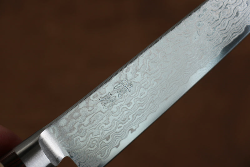 Seisuke Mokusei ZA-18 Mirrored Finish Damascus Petty-Utility  135mm Brown Pakka wood Handle - Japannywholesale