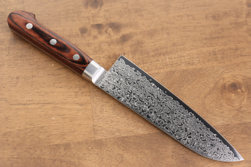 Seisuke Mokusei ZA-18 Mirrored Finish Damascus Santoku  170mm Brown Pakka wood Handle - Japannywholesale