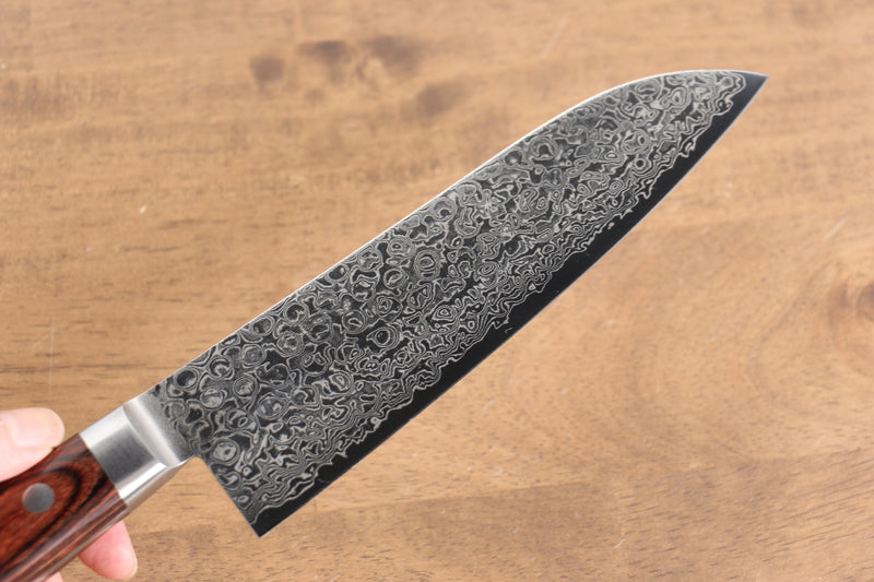 Seisuke Mokusei ZA-18 Mirrored Finish Damascus Santoku  170mm Brown Pakka wood Handle - Japannywholesale