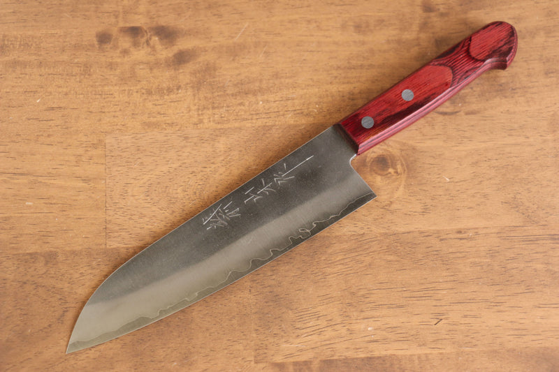 Nao Yamamoto Silver Steel No.3 Nashiji Santoku  180mm Red Pakka wood Handle - Japannywholesale