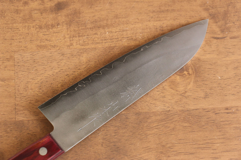 Nao Yamamoto Silver Steel No.3 Nashiji Santoku  180mm Red Pakka wood Handle - Japannywholesale