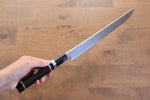 Jikko Blue Steel Damascus Sakimaru Sujihiki  270mm Ebony with Double Ring Handle - Japannywholesale