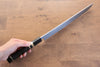 Jikko Blue Steel Damascus Sakimaru Sujihiki  270mm Ebony with Double Ring Handle - Japannywholesale