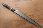 Jikko Blue Steel Damascus Sujihiki  270mm Ebony with Double Ring Handle - Japannywholesale