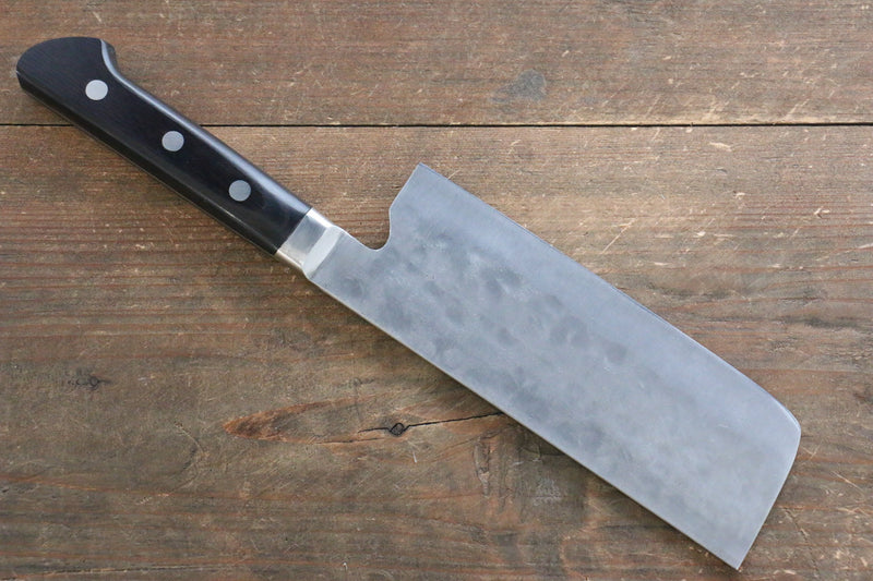 Fujiwara Teruyasu Maboroshi White Steel No.1 Nashiji Hammered Nakiri  150mm with Black Pakka wood Handle - Japannywholesale