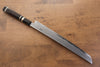 Jikko Blue Steel Damascus Sakimaru Sujihiki  300mm Ebony with Double Ring Handle - Japannywholesale