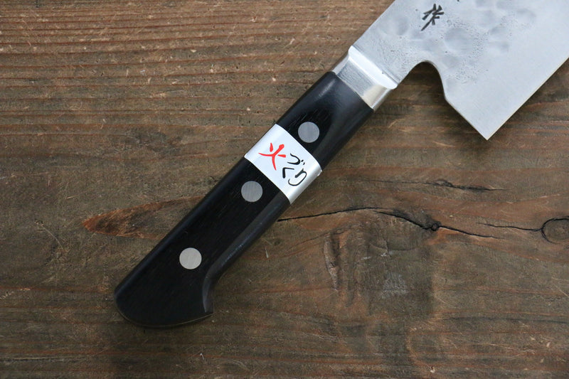 Fujiwara Teruyasu Maboroshi White Steel No.1 Nashiji Hammered Nakiri  150mm with Black Pakka wood Handle - Japannywholesale