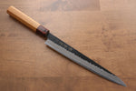 Sakai Takayuki Blue Super Hammered Black Finished Sujihiki  240mm Keyaki (Japanese Elm) Handle - Japannywholesale