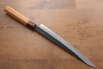 Sakai Takayuki Blue Super Hammered Black Finished Sujihiki  240mm Keyaki (Japanese Elm) Handle - Japannywholesale