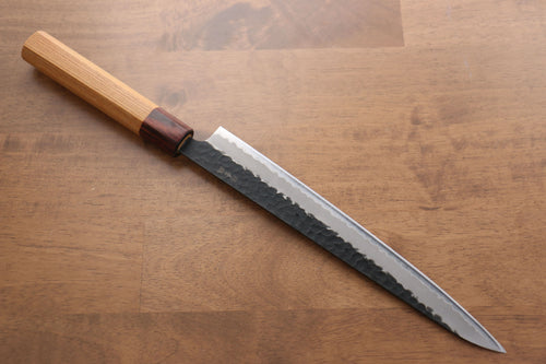 Sakai Takayuki Blue Super Hammered Black Finished Sujihiki  240mm Keyaki (Japanese Elm) Handle - Japannywholesale