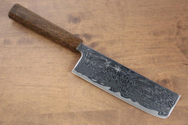 Seisuke Nami AUS10 Mirrored Finish Damascus Nakiri  170mm Oak Handle - Japannywholesale