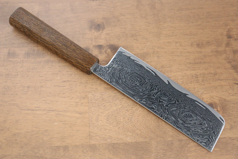 Seisuke Nami AUS10 Mirrored Finish Damascus Nakiri  170mm Oak Handle - Japannywholesale