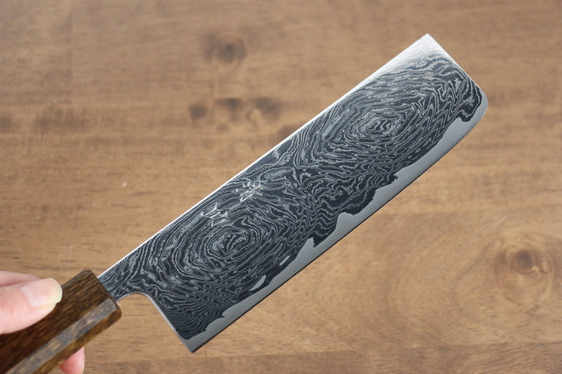 Seisuke Nami AUS10 Mirrored Finish Damascus Nakiri  170mm Oak Handle - Japannywholesale