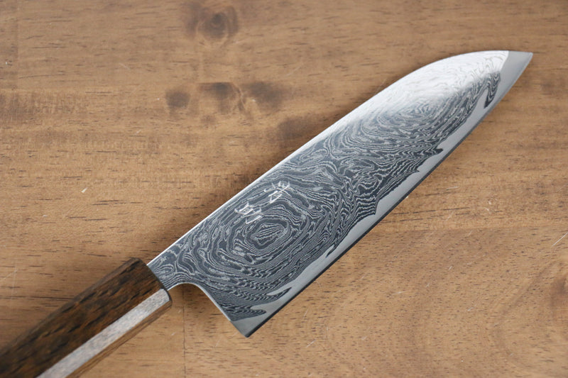 Seisuke Nami AUS10 Mirrored Finish Damascus Santoku  165mm Oak Handle - Japannywholesale