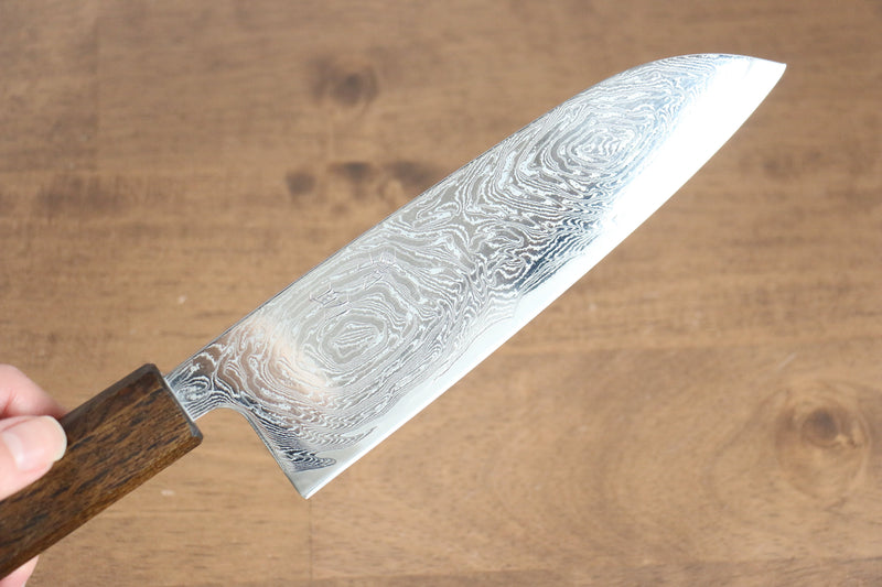 Seisuke Nami AUS10 Mirrored Finish Damascus Santoku  165mm Oak Handle - Japannywholesale