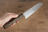 Seisuke Nami AUS10 Mirrored Finish Damascus Santoku  165mm Oak Handle - Japannywholesale