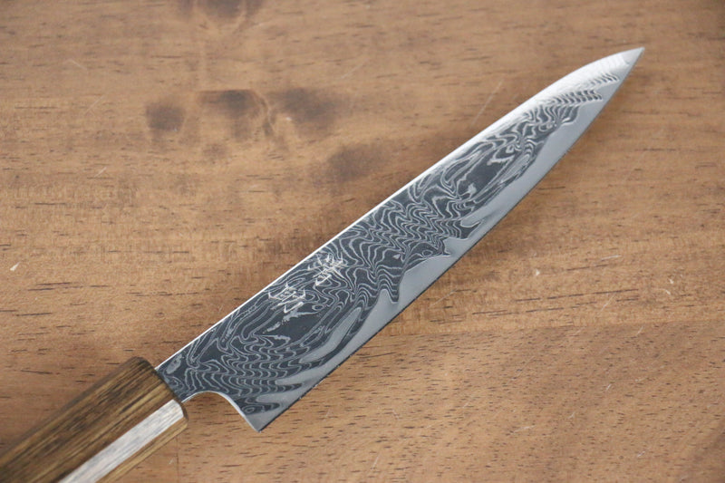 Seisuke Nami AUS10 Mirrored Finish Damascus Petty-Utility  135mm Oak Handle - Japannywholesale