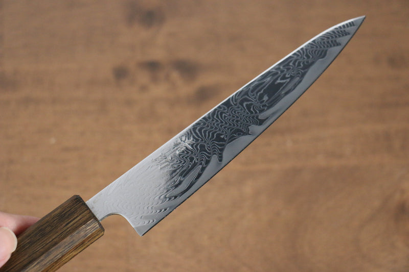 Seisuke Nami AUS10 Mirrored Finish Damascus Petty-Utility  135mm Oak Handle - Japannywholesale