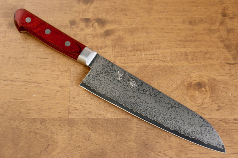 Seisuke VG10 33 Layer Mirrored Finish Damascus Santoku  180mm Red Pakka wood Handle - Japannywholesale