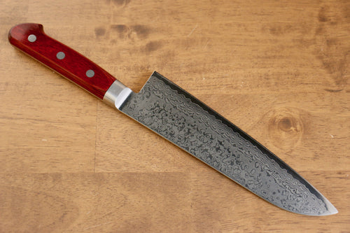 Seisuke VG10 33 Layer Mirrored Finish Damascus Santoku  180mm Red Pakka wood Handle - Japannywholesale