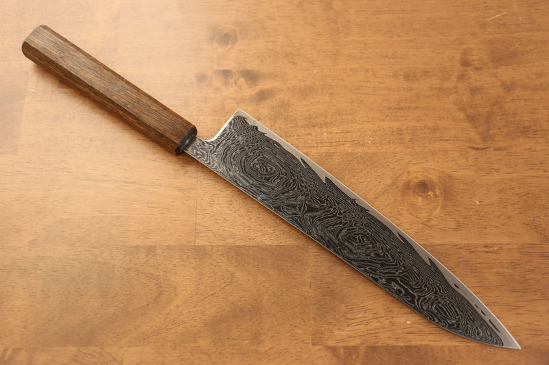 Seisuke Nami AUS10 Mirrored Finish Damascus Gyuto  240mm Oak Handle - Japannywholesale