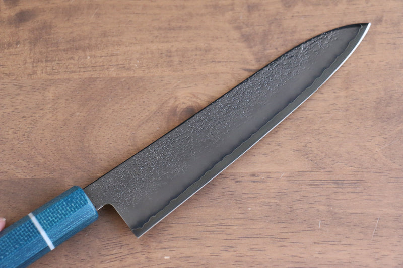 Seisuke VG5 Nashiji black dye Gyuto  210mm Blue Canvas Micarta Handle - Japannywholesale