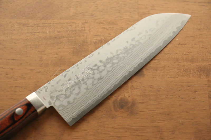 Kunihira Sairyu VG10 Damascus Santoku  170mm Mahogany Handle - Japannywholesale