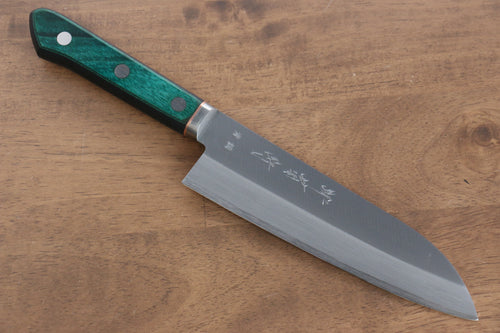 Sakai Kikumori Blue Steel No.1 Santoku Japanese Knife 165mm Green Pakka wood Handle - Japannywholesale