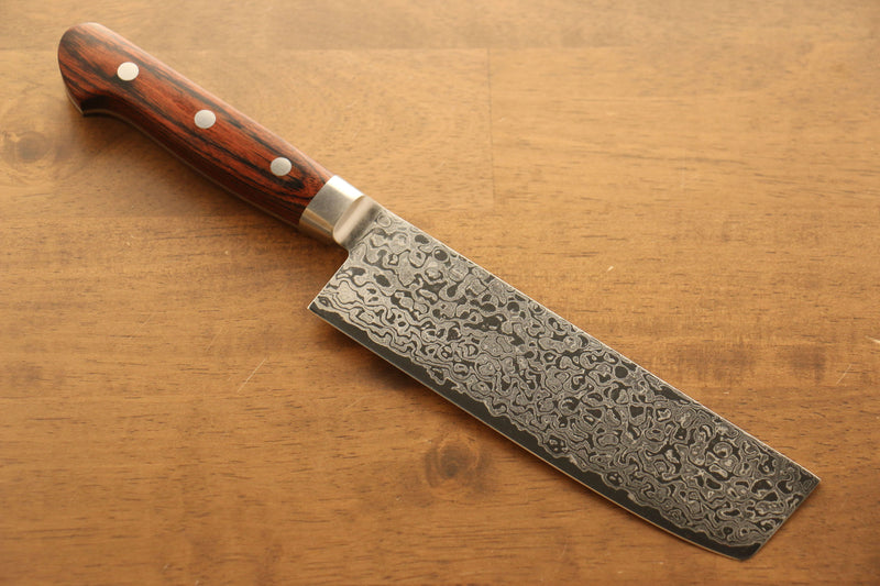 Seisuke Mokusei ZA-18 Mirrored Finish Damascus Nakiri  165mm Brown Pakka wood Handle - Japannywholesale