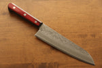 Seisuke Silver Steel No.3 Nashiji Santoku  180mm Red Pakka wood Handle - Japannywholesale