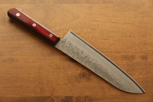 Seisuke Silver Steel No.3 Nashiji Santoku  180mm Red Pakka wood Handle - Japannywholesale