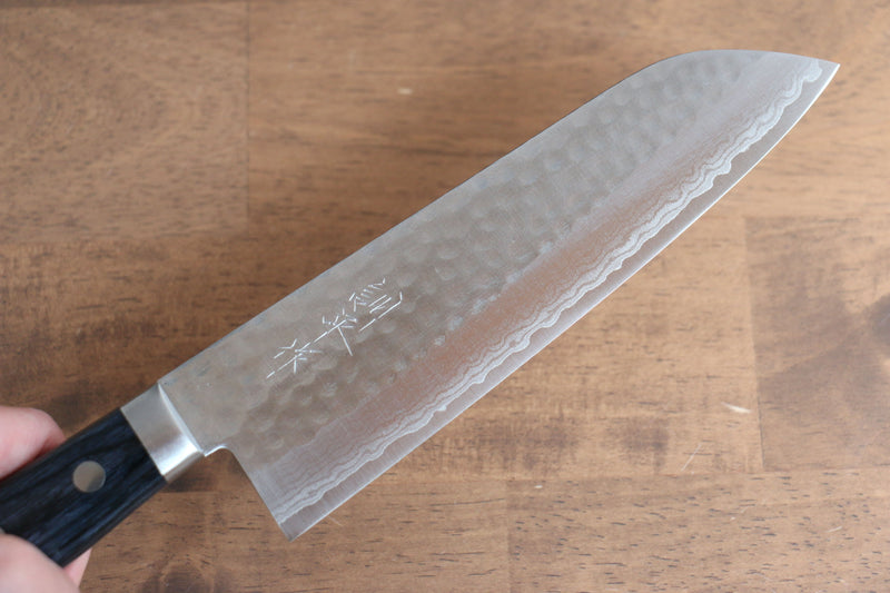 Kunihira Kokuryu VG10 Hammered Santoku  170mm Navy blue Pakka wood Handle - Japannywholesale