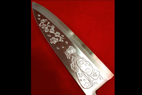 Sakai Takayuki Kasumitogi White Steel Maikotosakura engraving Deba - Japannywholesale