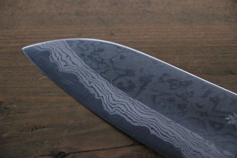 Takayuki Iwai Blue Steel No.2 Damascus Santoku  170mm Shitan Handle - Japannywholesale