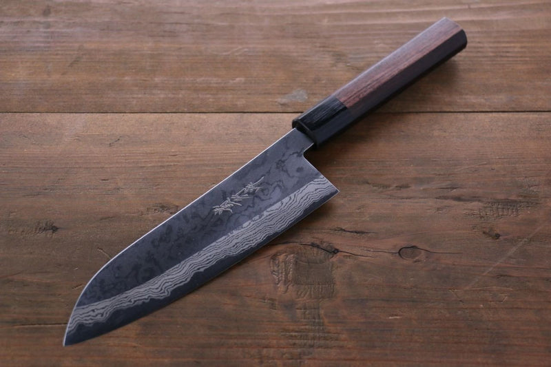 Takayuki Iwai Blue Steel No.2 Damascus Santoku  170mm Shitan Handle - Japannywholesale