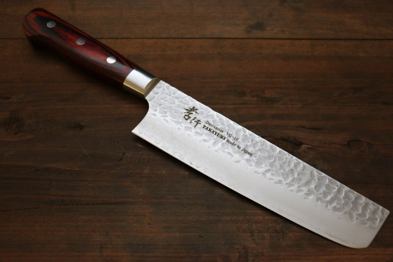 Sakai Takayuki VG10 33 Layer Damascus Nakiri  160mm Mahogany Pakka wood Handle - Japannywholesale