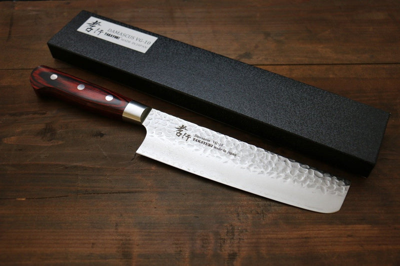 Sakai Takayuki VG10 33 Layer Damascus Nakiri  160mm Mahogany Pakka wood Handle - Japannywholesale