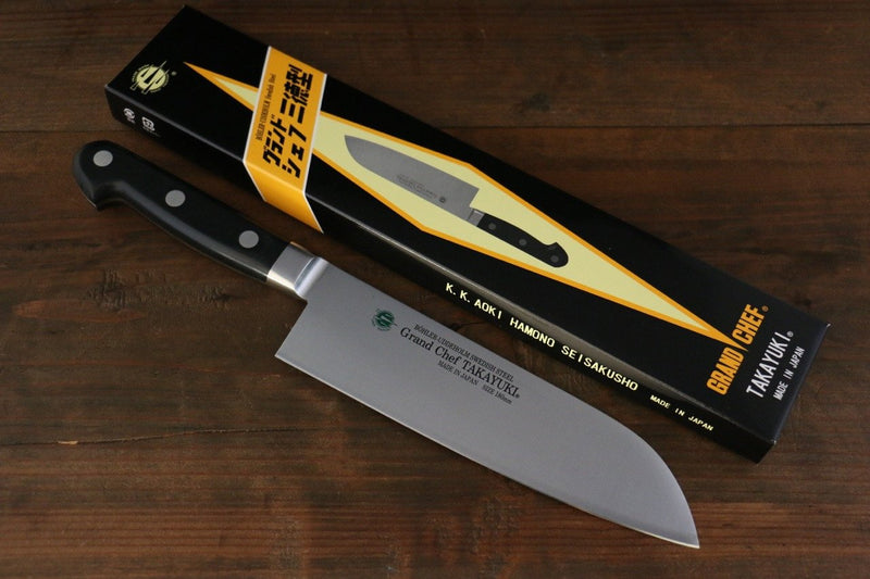 Sakai Takayuki Grand Chef Swedish Steel-stn Santoku  180mm - Japannywholesale