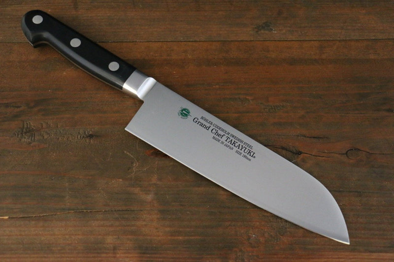 Sakai Takayuki Grand Chef Swedish Steel-stn Santoku  180mm - Japannywholesale