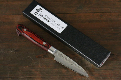 Sakai Takayuki VG10 33 Layer Damascus Petty-Utility  80mm Mahogany Pakka wood Handle - Japannywholesale