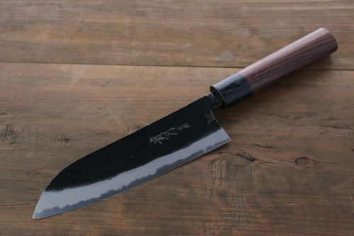 Takayuki Iwai Blue Steel No.2 Kurouchi Santoku  165mm Shitan Handle - Japannywholesale