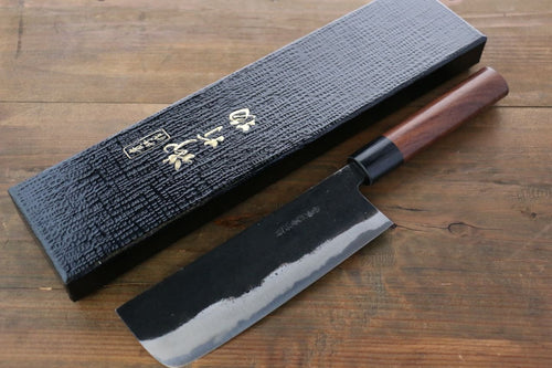 Takayuki Iwai Blue Steel No.2 Kurouchi Nakiri  165mm Shitan Handle - Japannywholesale