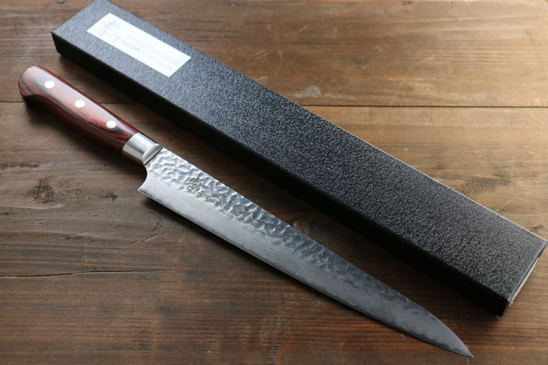 Sakai Takayuki VG10 33 Layer Damascus Sujihiki  240mm Mahogany Pakka wood Handle - Japannywholesale