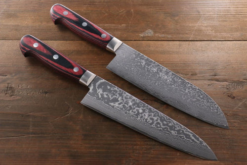 Yoshimi Kato VG10 Black Finish Damascus Japanese Gyuto & Santoku Knife Set - Japannywholesale