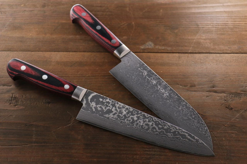 Yoshimi Kato VG10 Black Finish Damascus Japanese Gyuto & Santoku Knife Set - Japannywholesale