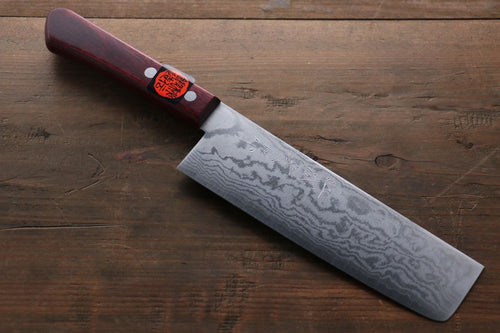 Shigeki Tanaka VG10 17 Layer Damascus Nakiri  160mm Red Pakka wood Handle - Japannywholesale