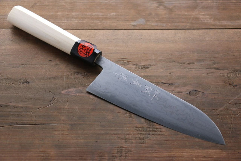 Shigeki Tanaka Blue Steel No.2 17 Layer Damascus Japanese Chef's Santoku Knife 165mm with  Magnolia Handle (ferrule: Water Buffalo) - Japannywholesale