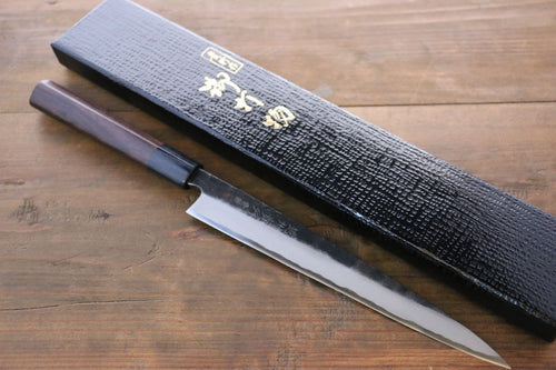 Takayuki Iwai Blue Steel No.2 Kurouchi Yanagiba  210mm Shitan Handle - Japannywholesale